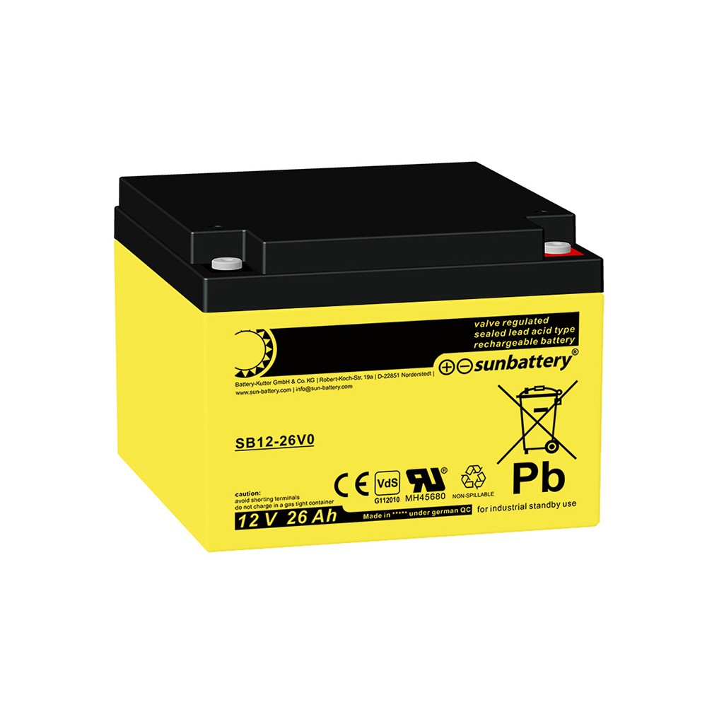 Sun Battery SB12-26V0 12 Volt 26 Ah LxBxH 167 x 175 x 125 mm M5-Innengewinde VdS-Zertifikat G112010, flammenhemmendes Gehäuse Sun Battery SB12-26V0 12 Volt 26 Ah LxBxH 167 x 175 x 125 mm M5-Innengewinde VdS-Zertifikat G112010, flammenhemmendes Gehäuse von SUN
