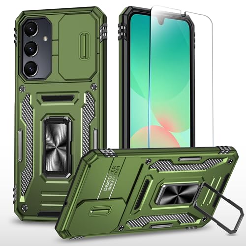 SunStory Handyhülle für Samsung Galaxy A26 5G, mit HD-Displayschutzfolie, Schiebe-Kamera-Abdeckung und drehbarem Ringständer, [strapazierfähig, stoßfest], zweilagige Handyhülle für Galaxy A26 von SunStory