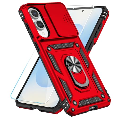 SunStory Handyhülle für Samsung Galaxy S25 Edge, mit HD-Displayschutzfolie, Ständer und Schiebe-Kamera-Abdeckung, Militärqualität, Handyhülle für S25 Edge, Rot von SunStory