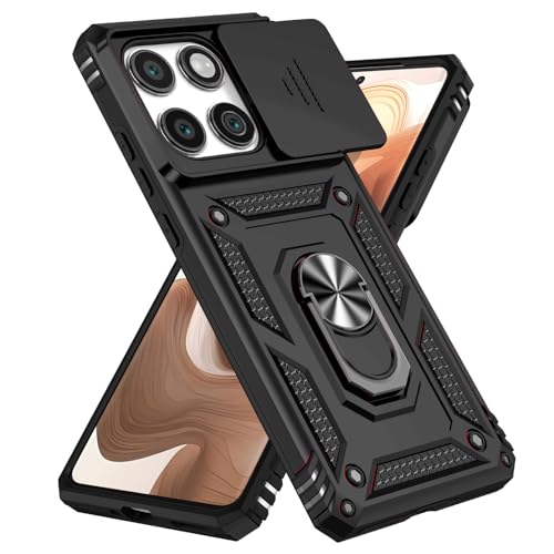SunStory Schutzhülle für Motorola Moto Edge 2025, mit HD-Displayschutzfolie, Schiebe-Kamera-Abdeckung, drehbarem Ringständer, Militärqualität, Schwarz von SunStory