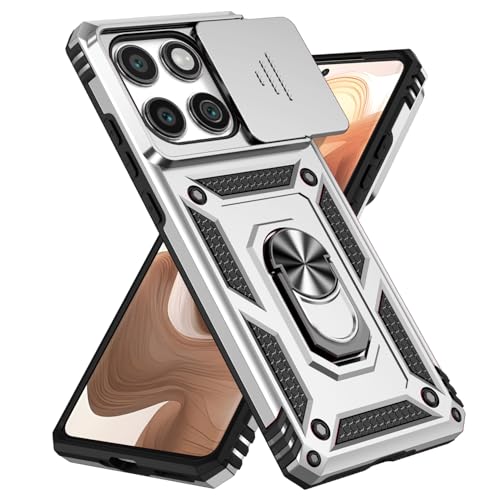 SunStory Schutzhülle für Motorola Moto Edge 2025, mit HD-Displayschutzfolie, Schiebe-Kamera-Abdeckung, drehbarem Ringständer, Militärqualität, silberfarben, Moto Edge 2025 von SunStory