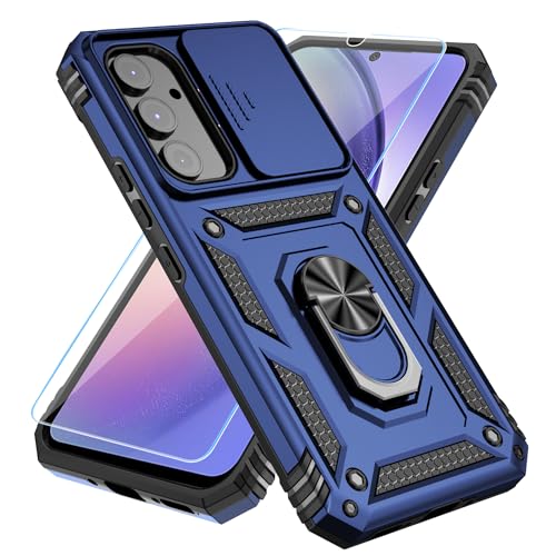 SunStory Schutzhülle für Samsung Galaxy A14 5G, mit HD-Displayschutzfolie, Schiebe-Kamera-Abdeckung, drehbarem Ringständer, Militärqualität, Handyhülle für Galaxy A14 5G, Blau von SunStory