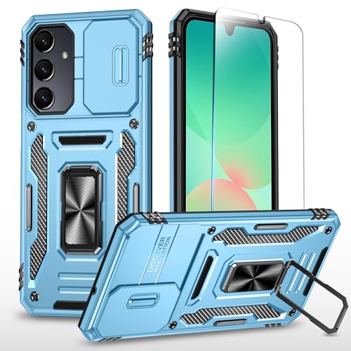SunStory Schutzhülle für Samsung Galaxy A26 5G, mit HD-Displayschutzfolie, Schiebe-Kamera-Abdeckung und drehbarem Ringständer, robust, stoßfest, zweilagige Handyhülle für Galaxy A2, Z_NavyBlue von SunStory