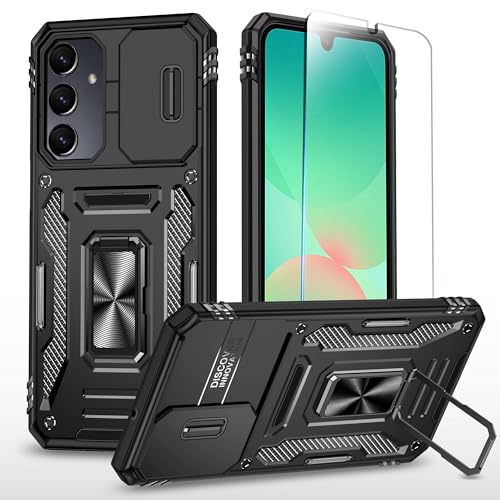 SunStory Schutzhülle für Samsung Galaxy A26 5G, mit HD-Displayschutzfolie, Schiebe-Kamera-Abdeckung und drehbarem Ringständer, strapazierfähig, stoßfest, zweilagige Handyhülle für Galaxy A26 von SunStory
