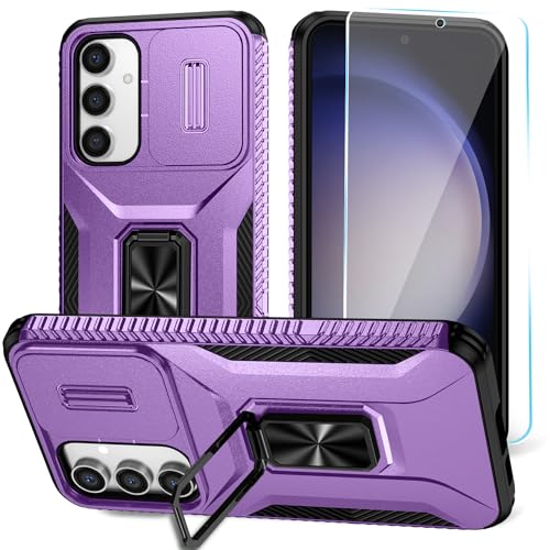 SunStory Schutzhülle für Samsung Galaxy A55 5G, mit HD-Displayschutzfolie, Schiebe-Kamera-Abdeckung, drehbarem Ringständer, Militärqualität, Handyhülle für Samsung A55 (Y_Purple) von SunStory