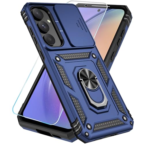 SunStory Schutzhülle für Samsung Galaxy A55 5G, mit HD-Displayschutzfolie, Schiebe-Kamera-Abdeckung und Ständer, A55 5G, Militärqualität, für Samsung A55, Blau von SunStory