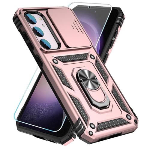 SunStory Schutzhülle für Samsung Galaxy S23, mit Displayschutzfolie, Ständer und Schiebe-Kamera-Abdeckung, militärische Qualität, Schutzhülle für Samsung S23 5G (RRosegold) von SunStory