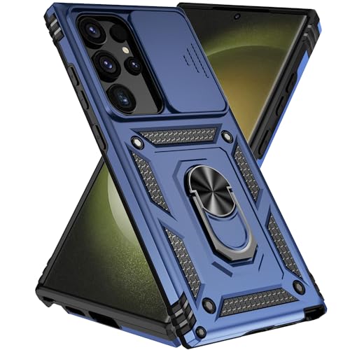 SunStory Schutzhülle für Samsung Galaxy S24 Ultra mit Ständer und Schiebe-Kamera-Abdeckung, Militärqualität, Falltest, Blau, Galaxy S24 Ultra 17,3 cm (6,8 Zoll) von SunStory