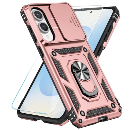 SunStory Handyhülle kompatibel mit Samsung Galaxy S25 Edge, mit HD-Displayschutzfolie, Ständer und Schiebe-Kamera-Abdeckung, militärische Qualität, Handyhülle für S25 Edge, Roségold von SunStory