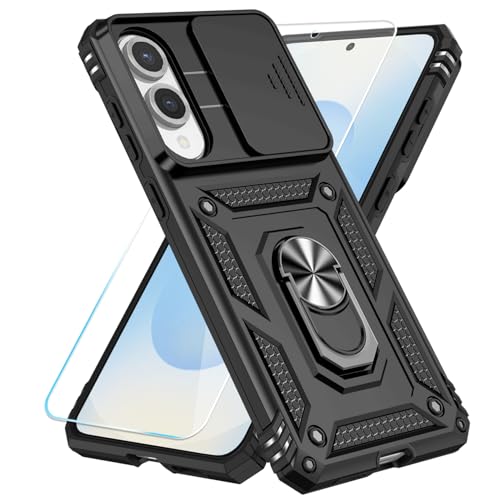 SunStory Schutzhülle für Samsung Galaxy S25 Edge, mit HD-Displayschutzfolie, Ständer und Schiebe-Kamera-Abdeckung, Militärqualität, Handyhülle für S25 Edge, Schwarz von SunStory