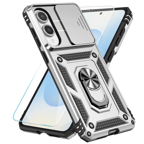 SunStory Schutzhülle für Samsung Galaxy S25 Edge, mit HD-Displayschutzfolie, Ständer und Schiebe-Kamera-Abdeckung, Militärqualität, Handyhülle für S25 Edge, Silber von SunStory