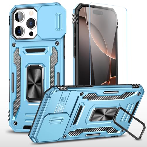 SunStory Schutzhülle für iPhone 16 Pro mit HD-Displayschutzfolie, Schiebe-Kamera-Abdeckung und drehbarem Ringständer, Militärqualität, Handyhülle für iPhone 16 Pro 6,3 Zoll, Z_NavyBlue SunStory Schutzhülle für iPhone 16 Pro mit HD-Displayschutzfolie, Schiebe-Kamera-Abdeckung und drehbarem Ringständer, Militärqualität, Handyhülle für iPhone 16 Pro 6,3 Zoll, Z_NavyBlue von SunStory