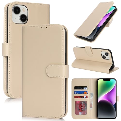 SunYoo Schutzhülle für iPhone 14, mit Kartenhalter, für iPhone 13, Brieftaschen-Schutzhülle für Damen und Herren, PU-Leder, stoßfest, Magnetschnalle, Ständer, Klapphülle, Beige SunYoo Schutzhülle für iPhone 14, mit Kartenhalter, für iPhone 13, Brieftaschen-Schutzhülle für Damen und Herren, PU-Leder, stoßfest, Magnetschnalle, Ständer, Klapphülle, Beige von SunYoo