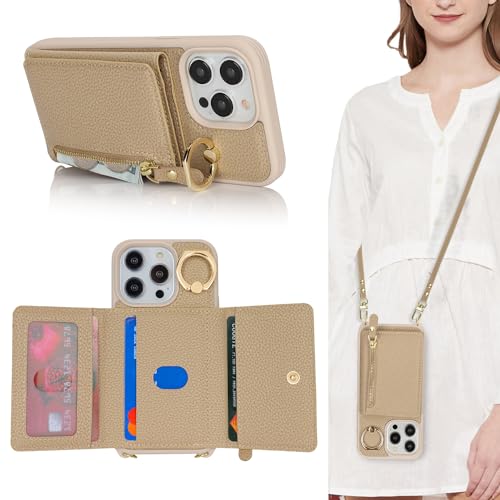 SunYoo Schutzhülle für iPhone 15 Pro mit Kartenhalter, Handyhülle für iPhone 15 Pro, mit Riemen, Umhängeband, Standring, 15 Pro Brieftaschen-Schutzhülle für Damen, PU-Leder mit Reißverschluss, Beige SunYoo Schutzhülle für iPhone 15 Pro mit Kartenhalter, Handyhülle für iPhone 15 Pro, mit Riemen, Umhängeband, Standring, 15 Pro Brieftaschen-Schutzhülle für Damen, PU-Leder mit Reißverschluss, Beige von SunYoo