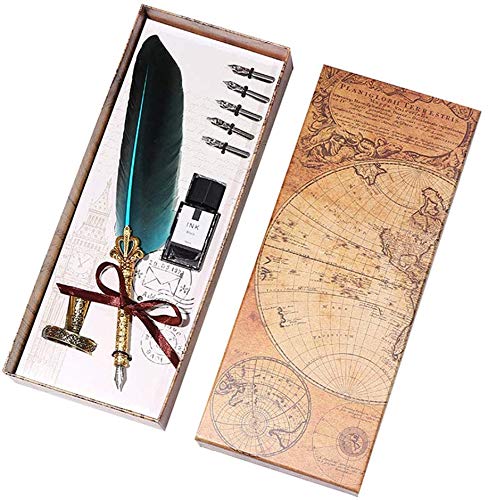 Handgemachte Dip Pen Englisch Kalligraphie Feder Schreibfeder Dip Quill Pen schreiben Tinte Set mit 5 Ersatzspitzen und Pen Nib Basis Calligraphy Set für Briefpapier Geschenk (Blue) von YASUI