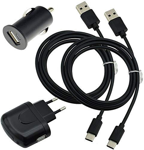 4 in 1 Zubehör Set kompatibel mit Emporia SMART 5 Mini 2X USB Typ C Datenkabel / 1x Netzadapter Ladegerät / 1x KFZ Adapter (Suncase-Store) USB C Netzteil Ladekabel von Suncase