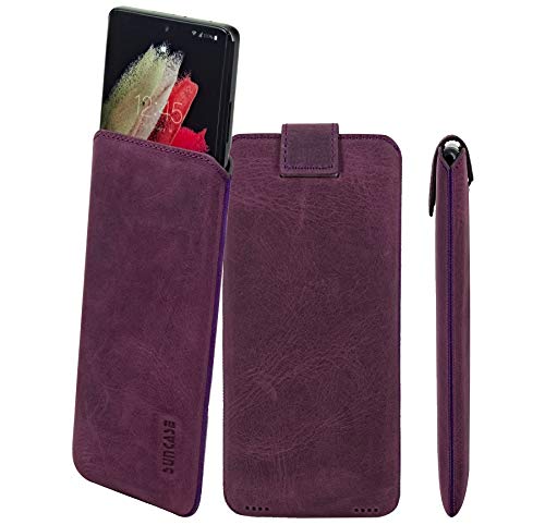 Suncase® Echt Leder Tasche kompatibel mit ZTE Blade A35e – Slim Edition Etui mit Rückzugsfunktion & Magnetverschluss – Handgefertigte Hülle aus Leder in antik-lila von Suncase