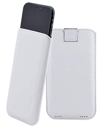 Suncase *Ultra Slim* Leder Etui Tasche Handytasche Ledertasche Schutzhülle Case Hülle (mit Rückzuglasche) kompatibel mit iPhone 11 (6.1") in Weiss von Suncase