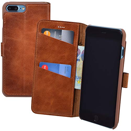 Suncase Book-Style (Slim-Fit) kompatibel mit iPhone 8 Plus/iPhone 7 Plus Hülle Ledertasche Leder Tasche Handytasche Schutzhülle Case (mit Standfunktion und Kartenfach) Burned - Cognac von Suncase