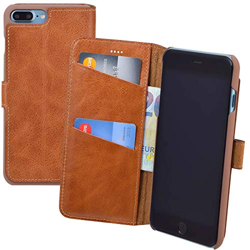 Suncase Book-Style (Slim-Fit) kompatibel mit iPhone 8 Plus/iPhone 7 Plus Hülle Ledertasche Leder Tasche Handytasche Schutzhülle Case (mit Standfunktion und Kartenfach) Cognac von Suncase