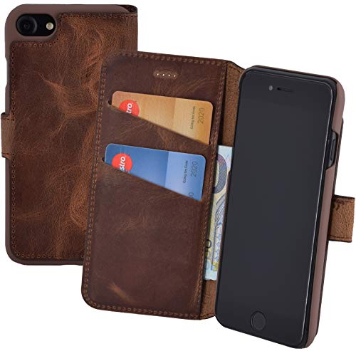 Suncase Book-Style Hülle kompatibel mit Apple iPhone SE 3 (2022) Leder Tasche (Slim-Fit) Lederhülle Handytasche Schutzhülle Case mit Kartenfächer antik Coffee-braun von Suncase