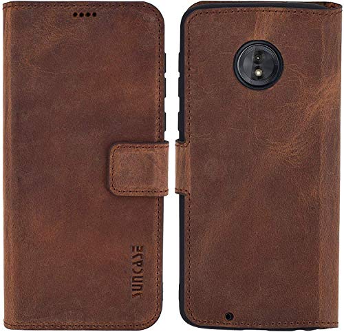 Suncase Book-Style Hülle kompatibel mit Motorola Moto G6 Leder Tasche (Slim-Fit) Lederhülle Handytasche Schutzhülle Case mit 3 Kartenfächer in antik-Coffee von Suncase