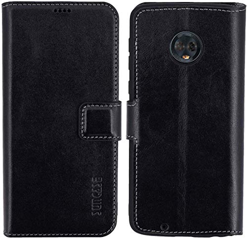 Suncase Book-Style Hülle kompatibel mit Motorola Moto G6 Leder Tasche (Slim-Fit) Lederhülle Handytasche Schutzhülle Case mit 3 Kartenfächer in schwarz von Suncase