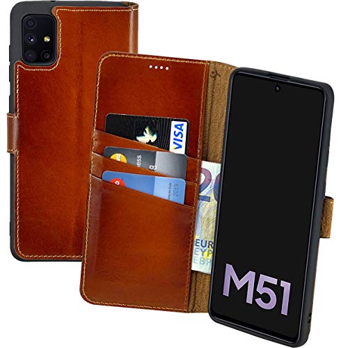 Suncase Book-Style Hülle kompatibel mit Samsung Galaxy M51 Leder Tasche (Slim-Fit) Lederhülle Handytasche Schutzhülle Case mit 3 Kartenfächer in Burned-Cognac von Suncase