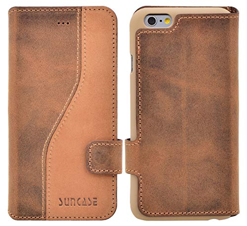 Suncase Book-Style Ledertasche kompatibel mit iPhone 6 / 6s (4.7 Zoll) Tasche *ECHT Leder* Handytasche Case Etui Hülle mit Standfunktion und Kartenfach in Bicolor antik - braun von Suncase