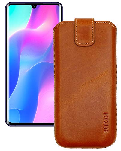 Suncase ECHT Leder Tasche kompatibel mit Xiaomi Mi Note 10 Lite Hülle mit ZUSÄTZLICHER Transparent Case | Schale | Silikon Bumper Handytasche (mit Rückzugsfunktion und Magnetverschluss) in Cognac von Suncase