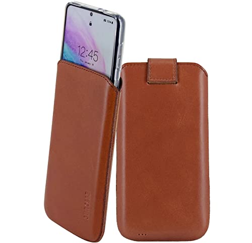 Suncase ECHT Ledertasche Etui kompatibel mit Sony Xperia 1 IV 4 (2022) Hülle Innenmaße: ca. 166 x 78 x 15 mm (passend mit Zusätzlicher dickeres Silikon Case/Bumper/Backcover) in Mocca braun von Suncase