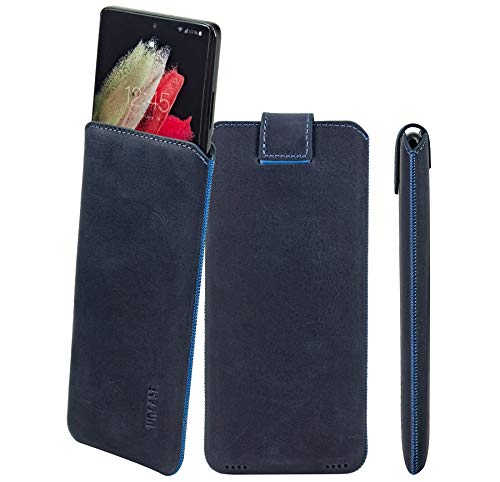 Suncase ECHT Ledertasche Etui Hülle kompatibel mit Gigaset GX4 | Gigaset GX4 Pro (mit Rückzugsfunktion und Magnetverschluss) in Pebble-Blue von Suncase