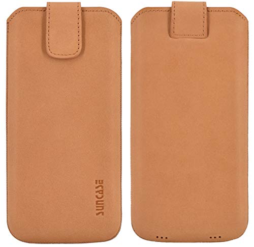 Suncase ECHT Ledertasche Leder Etui *Slim-Edition* kompatibel mit Olympia Neo Mini Hülle (mit Rückzugsfunktion und Magnetverschluss) in antik-Camel von Suncase