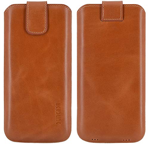Suncase ECHT Ledertasche Leder Etui *Slim-Edition* kompatibel mit Oppo Find X8 Pro Hülle (mit Rückzugsfunktion und Magnetverschluss) in Cognac von Suncase