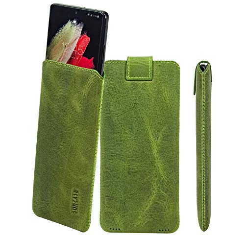 Suncase ECHT Ledertasche Leder Etui *Slim-Edition* kompatibel mit Oppo Find X8 Ultra Hülle (mit Rückzugsfunktion und Magnetverschluss) in antik-Kiwi grün von Suncase