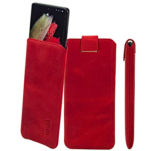 Suncase ECHT Ledertasche Leder Etui *Slim-Edition* kompatibel mit VIVO V50 5G Hülle (mit Rückzugsfunktion und Magnetverschluss) in antik-rot von Suncase