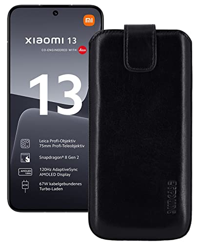 Suncase ECHT Ledertasche Leder Etui *Slim-Edition* kompatibel mit Xiaomi 13 5G Hülle (mit Rückzugsfunktion und Magnetverschluss) in schwarz von Suncase