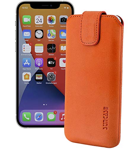 Suncase ECHT Ledertasche Leder Etui *Slim-Edition* kompatibel mit iPhone 12 Pro Max (6.7") Hülle (mit Rückzugsfunktion und Magnetverschluss) in antik-lachsrosa von Suncase