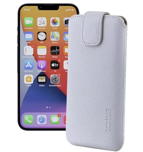 Suncase ECHT Ledertasche Leder Etui *Slim-Edition* kompatibel mit iPhone 15 Pro (6,1 Zoll) Hülle (mit Rückzugsfunktion und Magnetverschluss) in vollnarbig-Weiss von Suncase