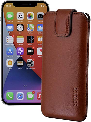 Suncase ECHT Ledertasche Leder Etui Tasche kompatibel mit iPhone 12 Mini (5.4") Hülle (mit Rückzugsfunktion und Magnetverschluss) Rustik-Mocca braun von Suncase