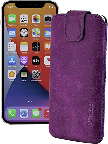 Suncase ECHT Ledertasche Leder Etui Tasche kompatibel mit iPhone 12 Mini (5.4") Hülle (mit Rückzugsfunktion und Magnetverschluss) antik-lila von Suncase