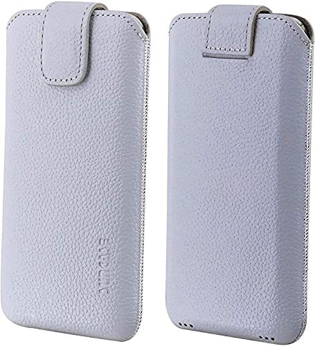 Suncase ECHT Ledertasche Leder Etui Tasche kompatibel mit iPhone 13 Mini (5.4") Hülle (mit Rückzugsfunktion und Magnetverschluss) vollnarbig-Weiss von Suncase