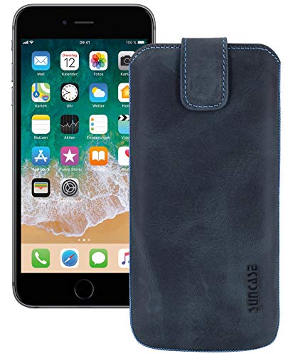 Suncase ECHT Ledertasche Leder Etui Tasche kompatibel mit iPhone 6 | iPhone 6s Hülle (mit Rückzugsfunktion und Magnetverschluss) Pebble-Blue von Suncase
