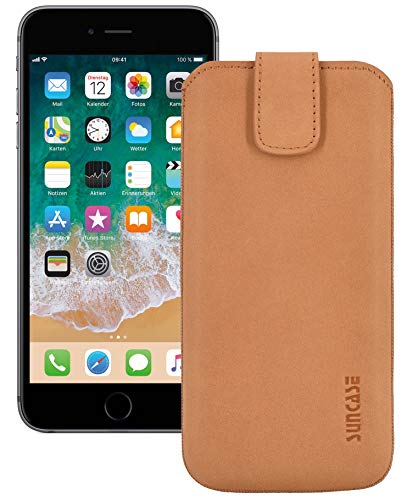 Suncase ECHT Ledertasche Leder Etui Tasche kompatibel mit iPhone 6 | iPhone 6s Hülle (mit Rückzugsfunktion und Magnetverschluss) antik-Camel von Suncase