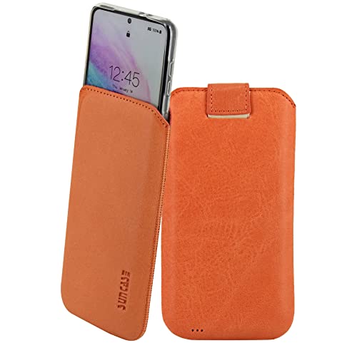 Suncase ECHT Ledertasche Leder Etui kompatibel mit HMD Fusion Hülle Innenmaße: ca. 164 x 78 x 14 mm (passend nur mit Silikon/Case/Bumper) in antik-lachsrosa von Suncase