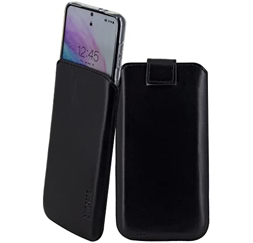 Suncase ECHT Ledertasche Leder Etui kompatibel mit Nothing Phone (3a) Hülle Innenmaße: ca. 166 x 81 x 12 mm (passend nur mit Silikon/Case/Bumper) in schwarz von Suncase