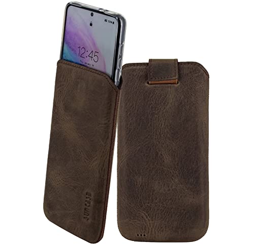 Suncase ECHT Ledertasche Leder Etui kompatibel mit Oppo A60 5G Hülle Innenmaße: ca. 164 x 78 x 14 mm (passend nur mit Silikon/Case/Bumper) in antik-dunkel braun von Suncase