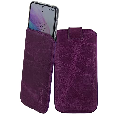 Suncase ECHT Ledertasche Leder Etui kompatibel mit VIVO X200 Pro 5G Hülle Innenmaße: ca. 164 x 78 x 14 mm (passend nur mit Silikon/Case/Bumper) in antik-lila von Suncase