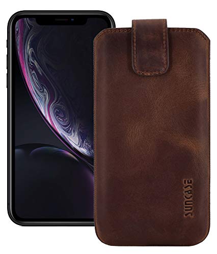 Suncase ECHT Ledertasche Leder Etui kompatibel mit iPhone 11 (6.1") Hülle Tasche Schutzhülle (mit Rückzugsfunktion und Magnetverschluss) in antik Coffee von Suncase