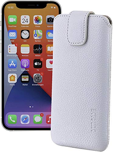 Suncase ECHT Ledertasche Leder Etui kompatibel mit iPhone 12 (6.1") Hülle (mit Rückzugsfunktion und Magnetverschluss) Weiss von Suncase